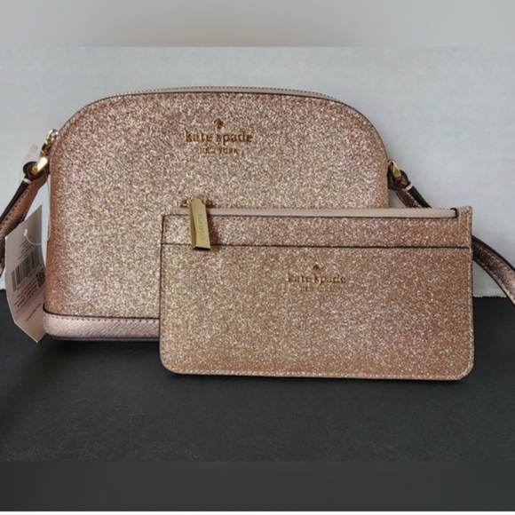 Kate Spade-2PC Glitter Tinsel Dome Crossbody & Wallet Card Holder(Rose Gold 🩷) - Picture 16 of 16